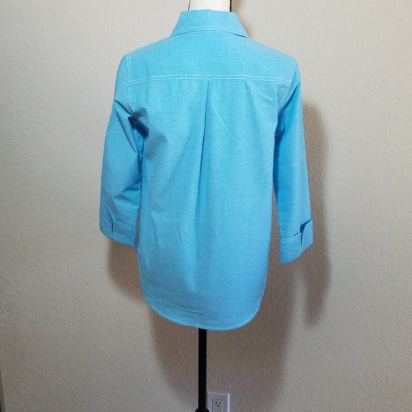 Coldwater Creek Blue Button Down Shirt P XS Top 3/4 Sleeve Womens 100% Cotton - Picture 3 of 5